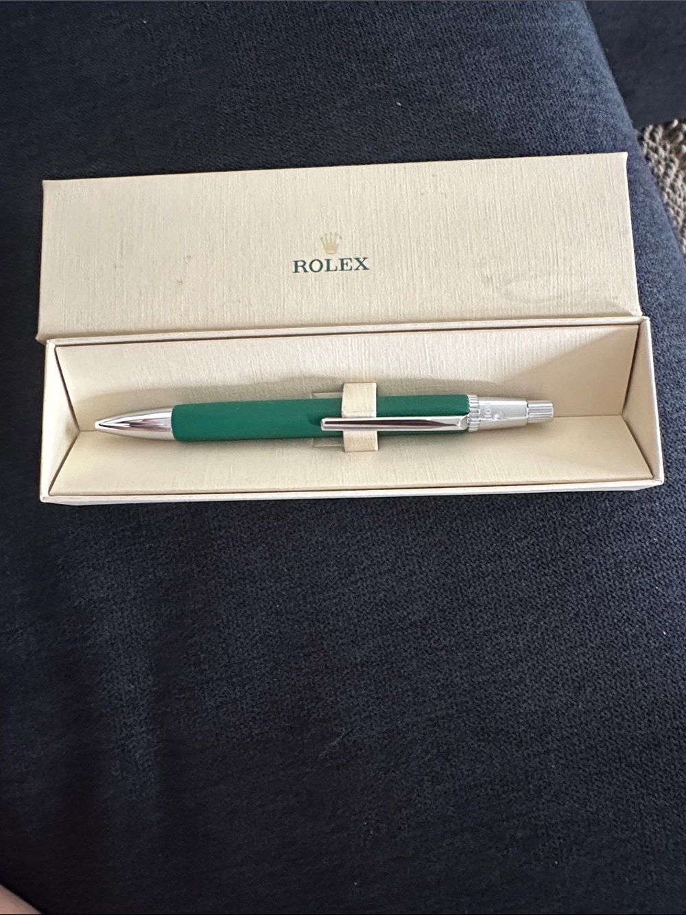 Rolex Green and Silver Ballpoint Pen with Clip